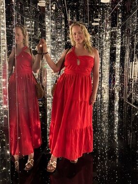 Petal & Pup Red Vinny One Shoulder Maxi Dress